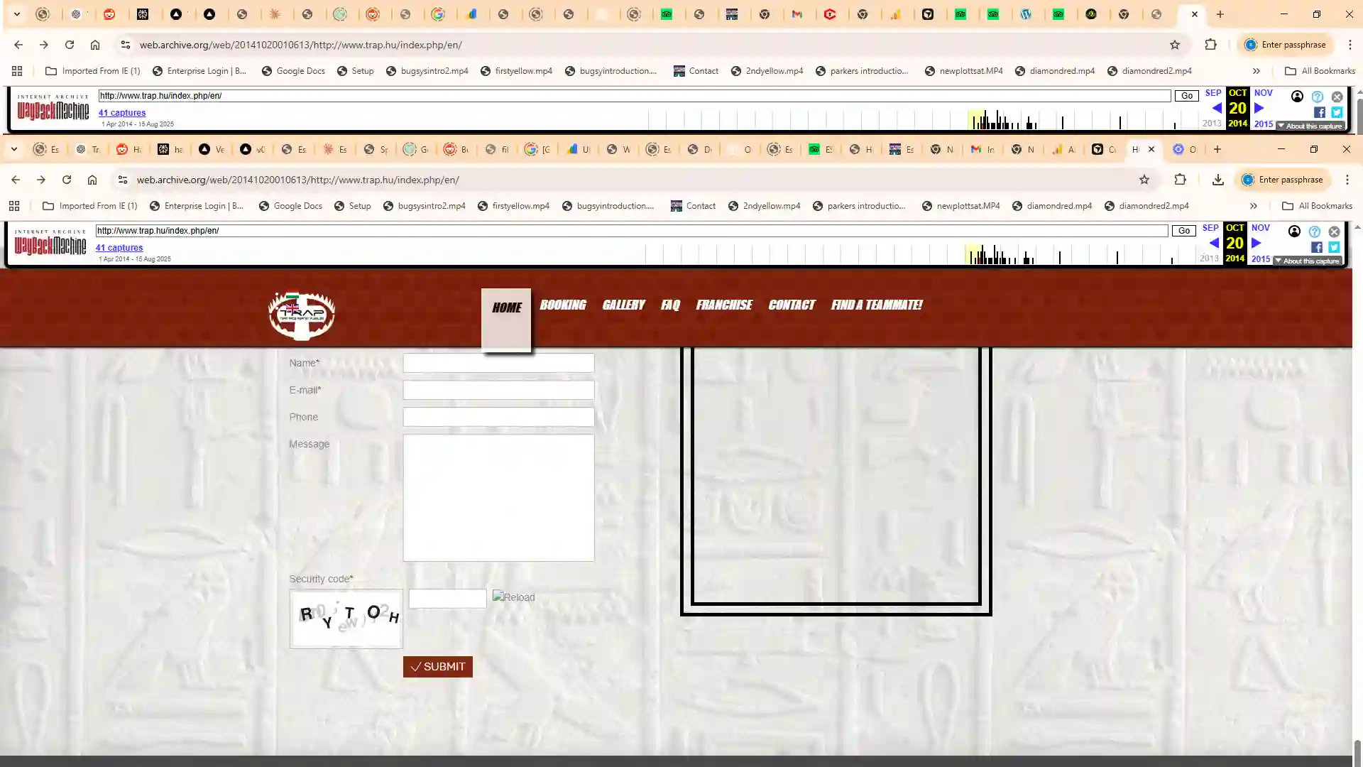 Screenshot from Trap Escape Rooms in Budapest — early escape room website design